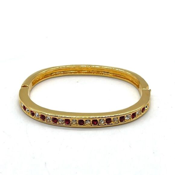 Bangle Bracelet with Crystal Accent in Gold Tone - Picture 1 of 4